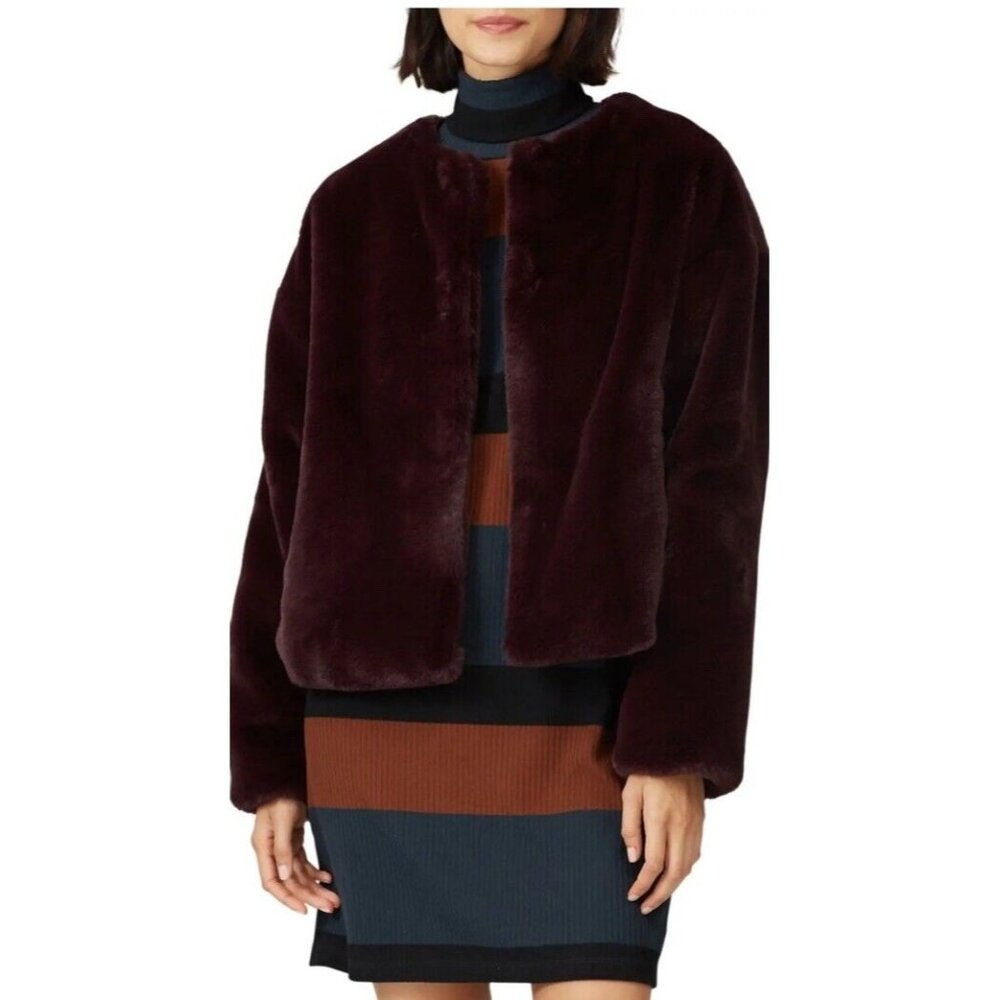 Anthropologie Sanctuary Starry Night Faux Fur Jacket Dark Purple Sz Small Luxury